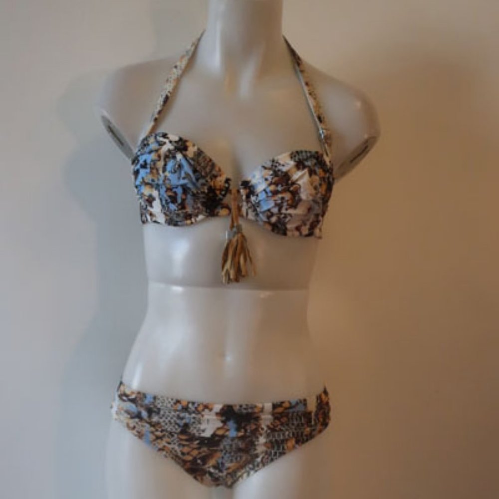 *Womens Shan Brown Tan White Underwire Bikini Swimsuit Top/6 C-Cup Bottom/10